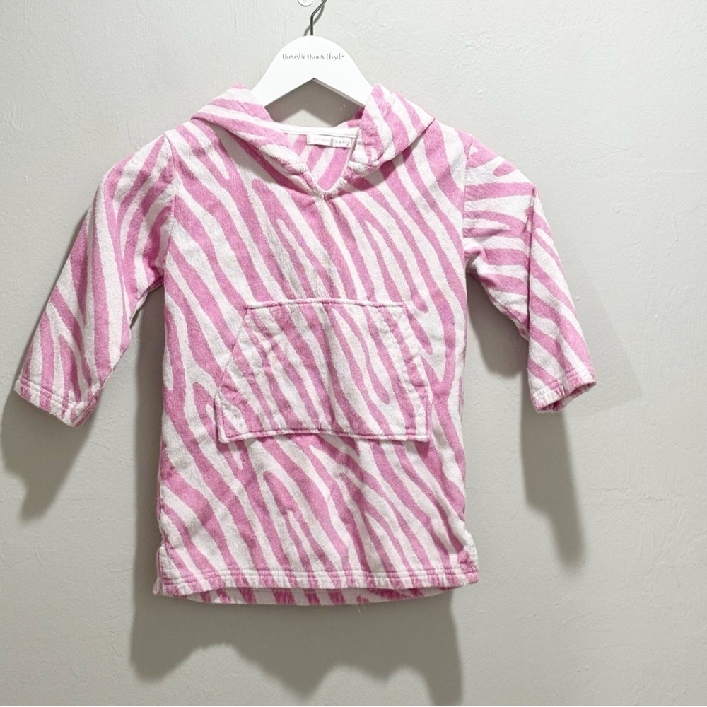 POTTERY BARN Girl’s Pink White Terry Hooded Swim Cover Play Condition Size 2/3
